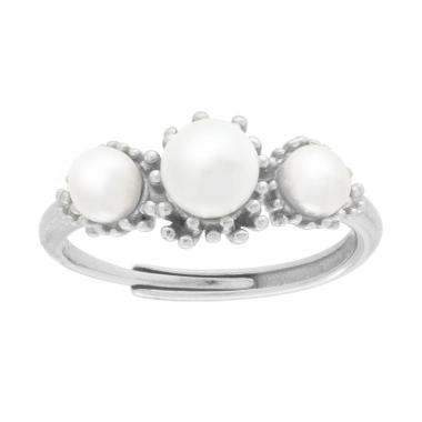 Anello Trilogy con Perle bianche su lavorazione effetto corallo in ARGENTO 925 Galvanica Rodio
