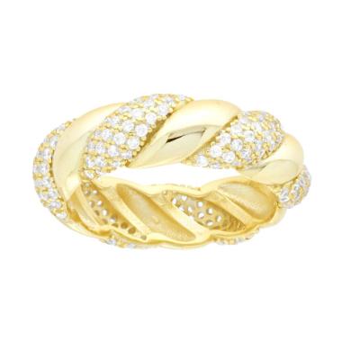 Anello Fascia Treccia con Cubic Zirconia Bianchi in ARGENTO 925 Galvanica Oro