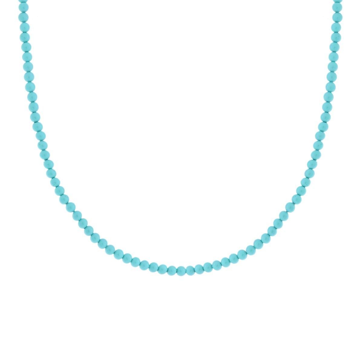Collana Perla 3 mm Vetro perlato Turchese con filo e chiusura in ARGENTO 925 Galvanica Rodio