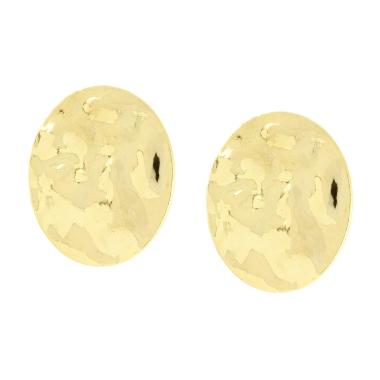 Orecchini Piastra Tonda Martellata in ARGENTO 925 Galvanica Oro