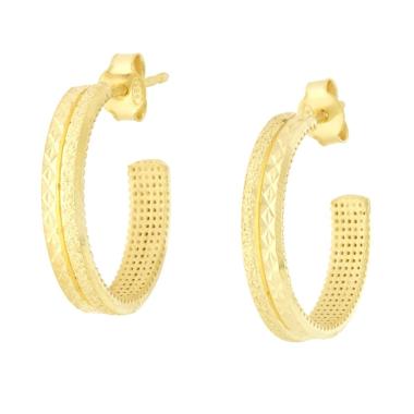 Orecchini Cerchio Fascia mm 20 Diamantati in ARGENTO 925 Galvanica Oro