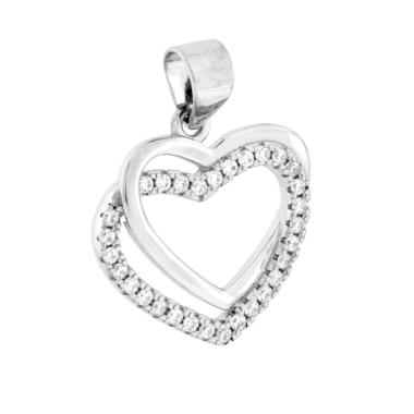Ciondolo Cuori con Cubic Zirconia Bianchi in ARGENTO 925 Galvanica Rodio