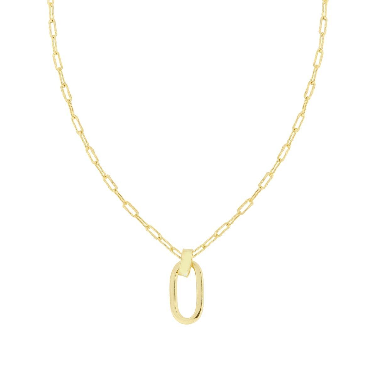 Collana Catena Forzatina effetto Martellato con Ovale in ARGENTO 925 Galvanica Oro