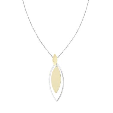 Collana Catena Forzatina Diamantata con Foglie stilizzate pendenti in ARGENTO 925 Galvanica Rodio e Oro