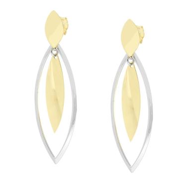 Orecchini Lunghi Foglie stilizzate pendenti in ARGENTO 925 Galvanica Rodio e Oro