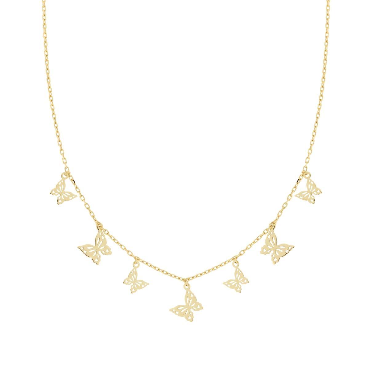 Collana Forzatina Diamantata con Farfalle pendenti in ARGENTO 925 Galvanica Oro