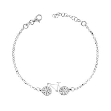 Bracciale Catena Rolo Diamantata con Bicicletta in ARGENTO 925 Galvanica Rodio