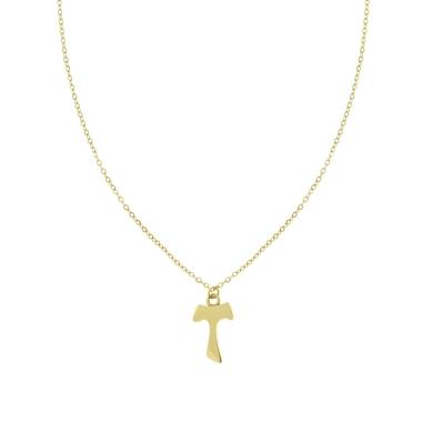 Collana Catena Forzatina con Croce Tao in ACCIAIO colore Oro