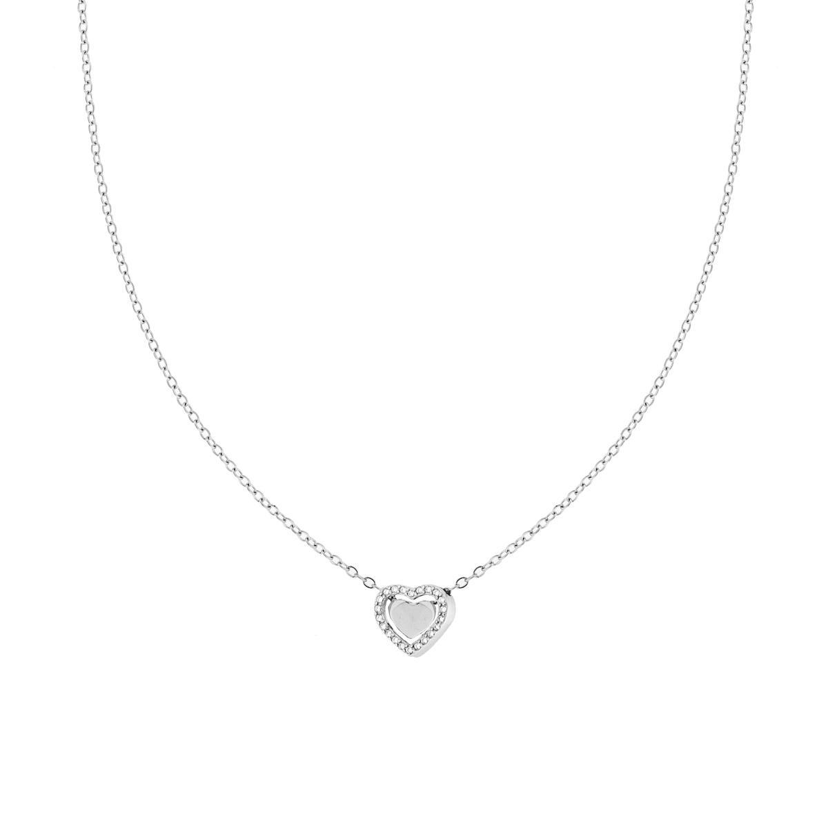 Collana Catena Forzatina Diamantata con doppio Cuore e Crystal Bianchi in ACCIAIO