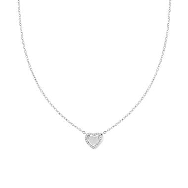 Collana Catena Forzatina Diamantata con doppio Cuore e Crystal Bianchi in ACCIAIO