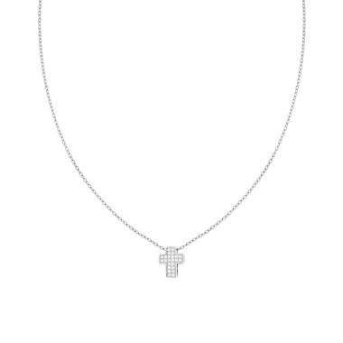 Collana Catena Forzatina Diamantata con Croce e Crystal Bianchi in ACCIAIO e OTTONE