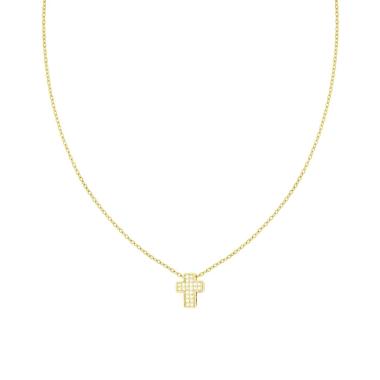 Collana Catena Forzatina Diamantata con Croce e Crystal Bianchi in ACCIAIO e OTTONE colore Oro