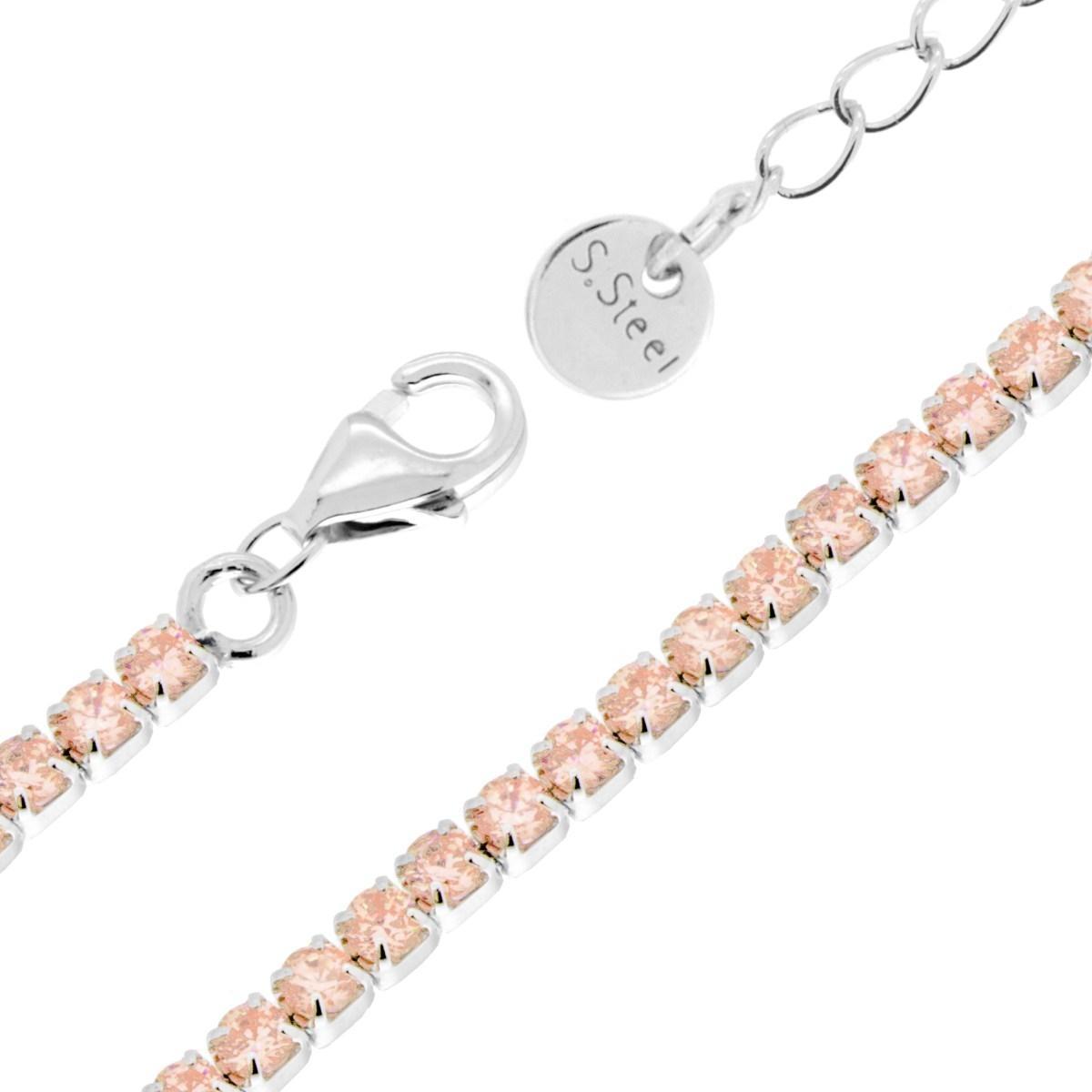 Bracciale Tennis Griffe cm 17+5 con Crystal mm 2 Champagne in ACCIAIO