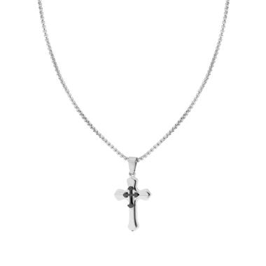 Collana Catena Veneziana Tonda con Croce colore Nero in ACCIAIO