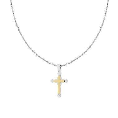 Collana Catena Veneziana Tonda con Croce Medievale sormontata da Croce colore Oro in ACCIAIO
