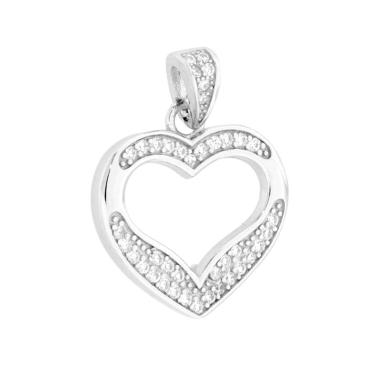 Ciondolo Cuore con Cubic Zirconia Bianchi in ARGENTO 925 Galvanica Rodio