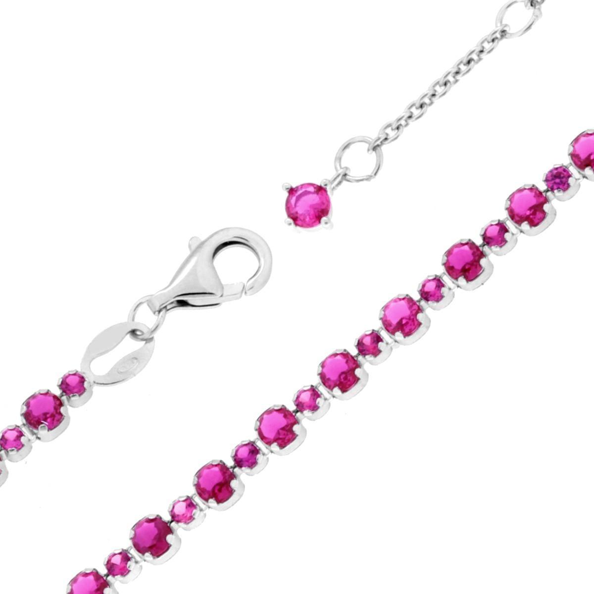 Bracciale Tennis cm 17+3 con Cubic Zirconia mm 3 e 2 Rosso Rubino in ARGENTO 925 Galvanica Rodio