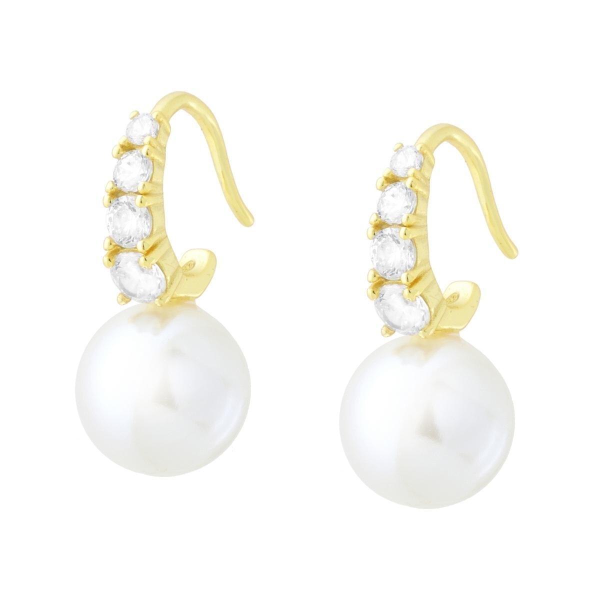Orecchini ad Amo con Perla e Cubic Zirconia Bianchi in ARGENTO 925 Galvanica Oro