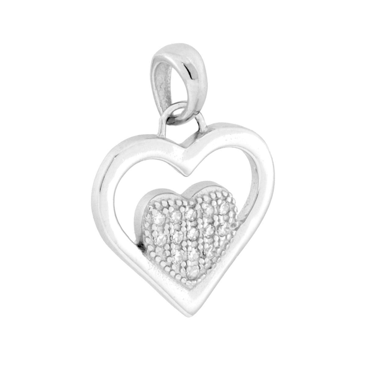 Ciondolo Cuori con Cubic Zirconia Bianchi in ARGENTO 925 Galvanica Rodio