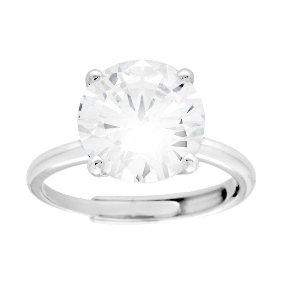 Anello Solitario Cubic Zirconia Bianco mm 11 in ARGENTO 925 Galvanica Rodio
