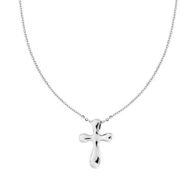 Collana con Catena Forzatina Diamantata con Croce Bubble in ACCIAIO