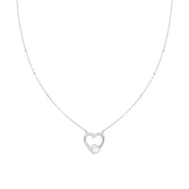 Collana Catena Forzatina Diamantata con Cuore e Cubic Zirconia Bianco in ARGENTO 925 Galvanica Rodio