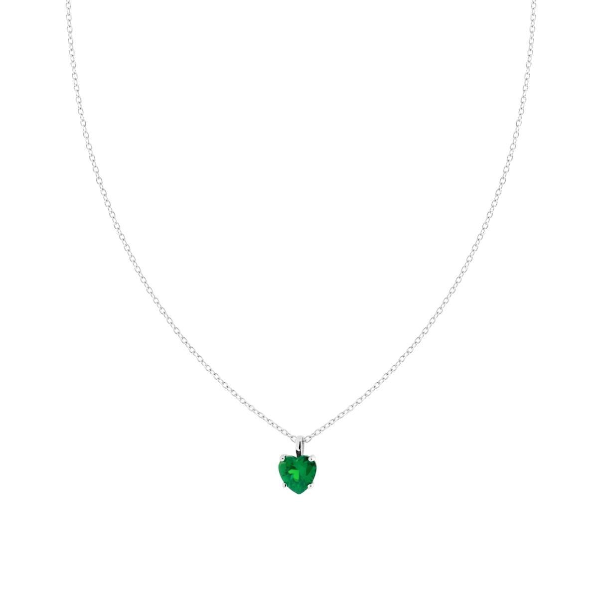 Collana Catena Forzatina Diamantata con Cuore Verde Smeraldo Cubic Zirconia in ARGENTO 925 Galvanica Rodio
