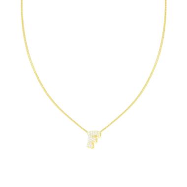 Collana Catena Spiga Diamantata con Lettera Iniziale F e Cubic Zirconia Bianchi in ARGENTO 925 Galvanica Oro