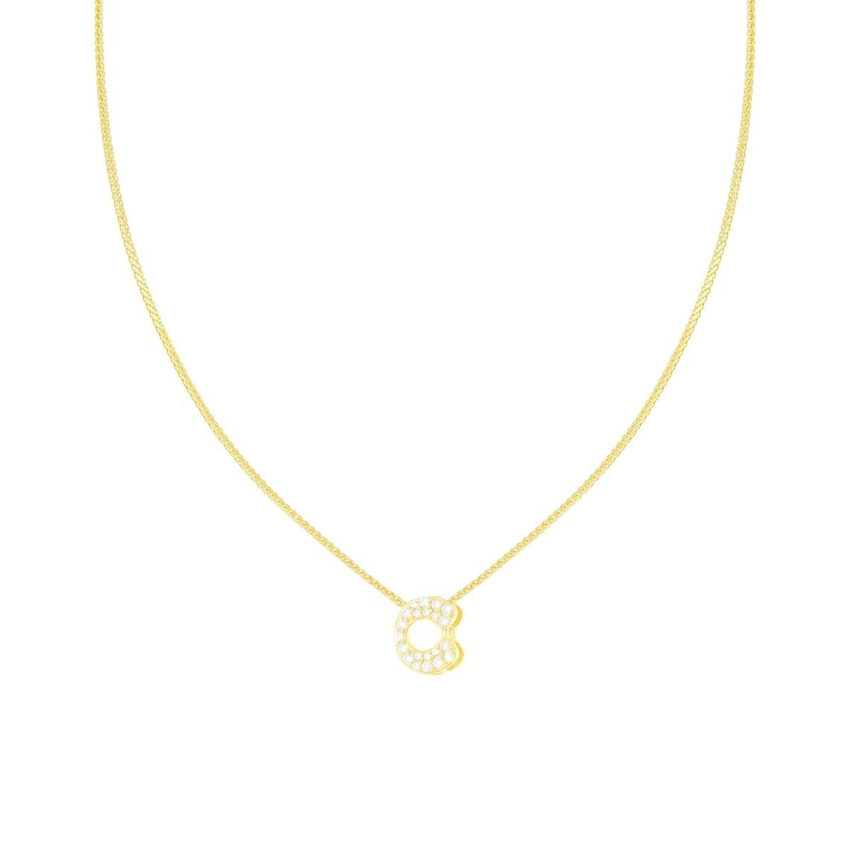 Collana Catena Spiga Diamantata con Lettera Iniziale C e Cubic Zirconia Bianchi in ARGENTO 925 Galvanica Oro