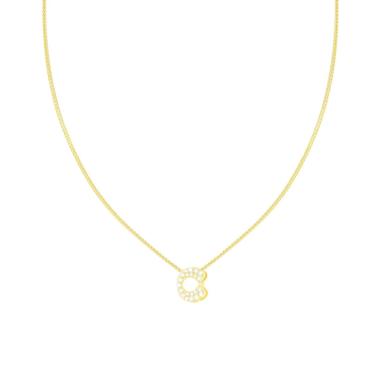 Collana Catena Spiga Diamantata con Lettera Iniziale C e Cubic Zirconia Bianchi in ARGENTO 925 Galvanica Oro