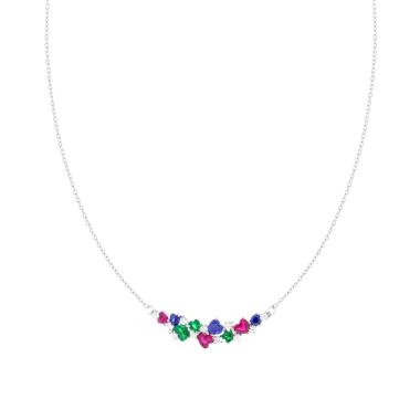 Collana Catena Forzatina con Cuori Cubic Zirconia Multicolor in ARGENTO 925 Galvanica Rodio