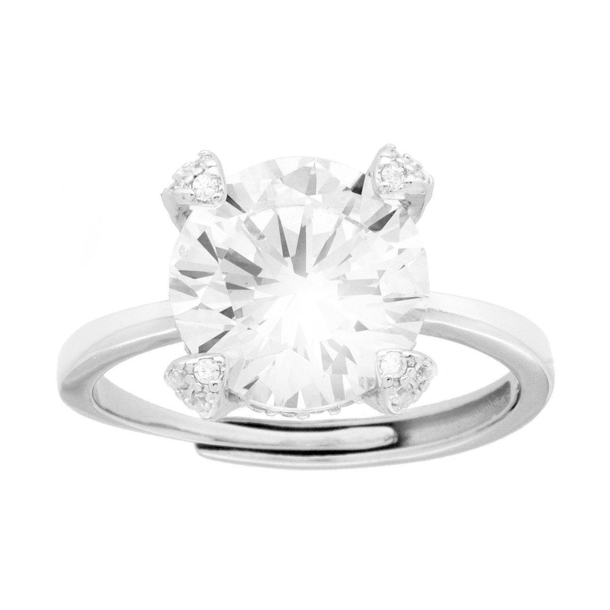 Anello Solitario con Cubic Zirconia Bianchi mm 10 in ARGENTO 925 Galvanica Rodio