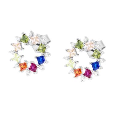 Orecchini Ghirlanda con Cubic Zirconia Carre Multicolor in ARGENTO 925 Galvanica Rodio