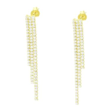 Orecchini tre fili Tennis con Cubic Zirconia Bianchi in ARGENTO 925 Galvanica Oro