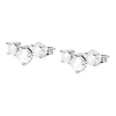 Orecchini Trilogy con Cubic Zirconia Bianchi in ARGENTO 925 Galvanica Rodio