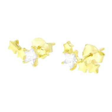 Orecchini Stelle con Cubic Zirconia Bianco in ARGENTO 925 Galvanica Oro