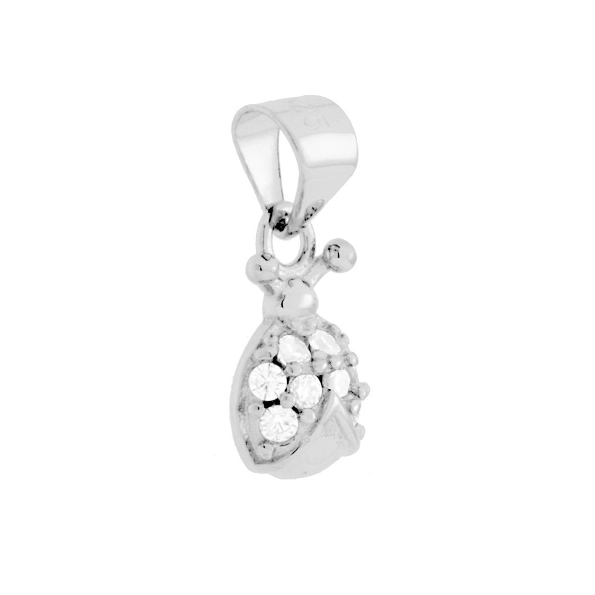 Ciondolo Coccinella con Cubic Zirconia Bianchi in ARGENTO 925 Galvanica Rodio