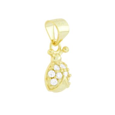 Ciondolo Coccinella con Cubic Zirconia Bianchi in ARGENTO 925 Galvanica Oro