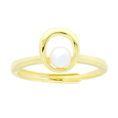 Anello con Ovale e Perla Naturale in ARGENTO 925 Galvanica Oro
