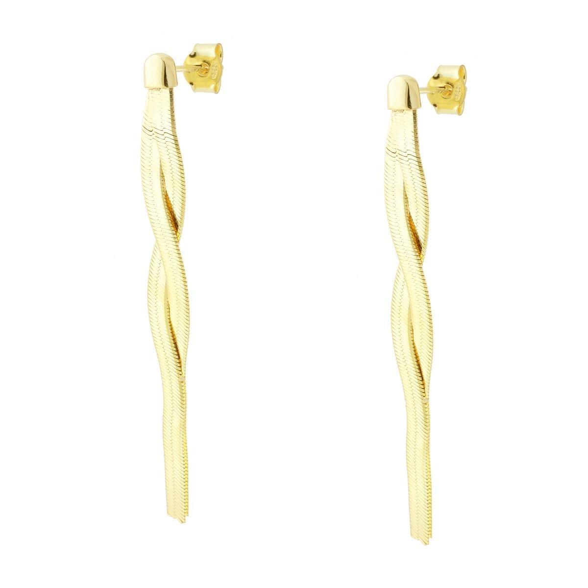 Orecchini Lunghi con Catena Magik intrecciata pendente in ARGENTO 925 Galvanica Oro