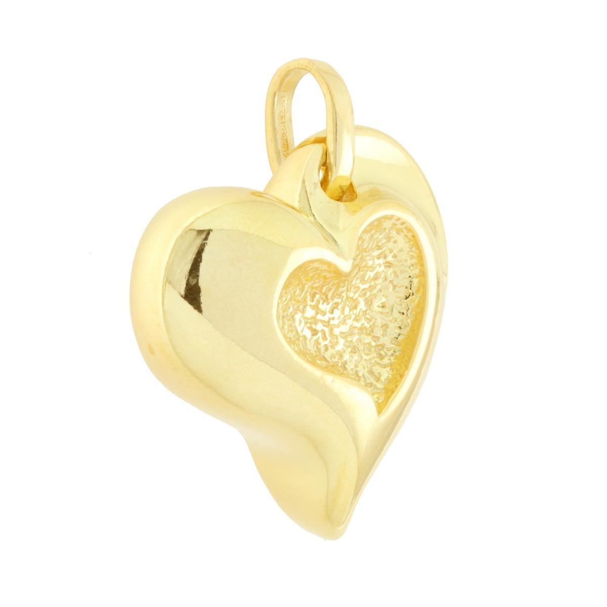 Ciondolo Cuore bombato Martellato in ARGENTO 925 Galvanica Oro