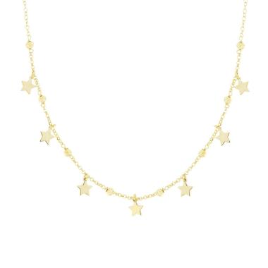 Collana Catena Rolo con Palline Diamantate e Stelle plain pendenti in ARGENTO 925 Galvanica Oro