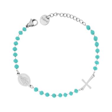 Bracciale Rosario cm 17+3 con Grani in Crystal colore Turchese mm 3.5 in ACCIAIO