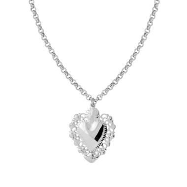 Collana Catena Rolo con Cuore Votivo in ACCIAIO