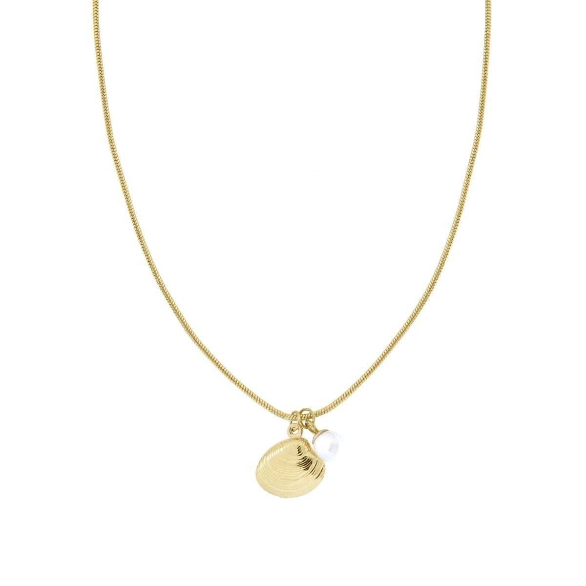 Collana Catena Coda di Topo con Perla e Conchiglia in ACCIAIO colore oro