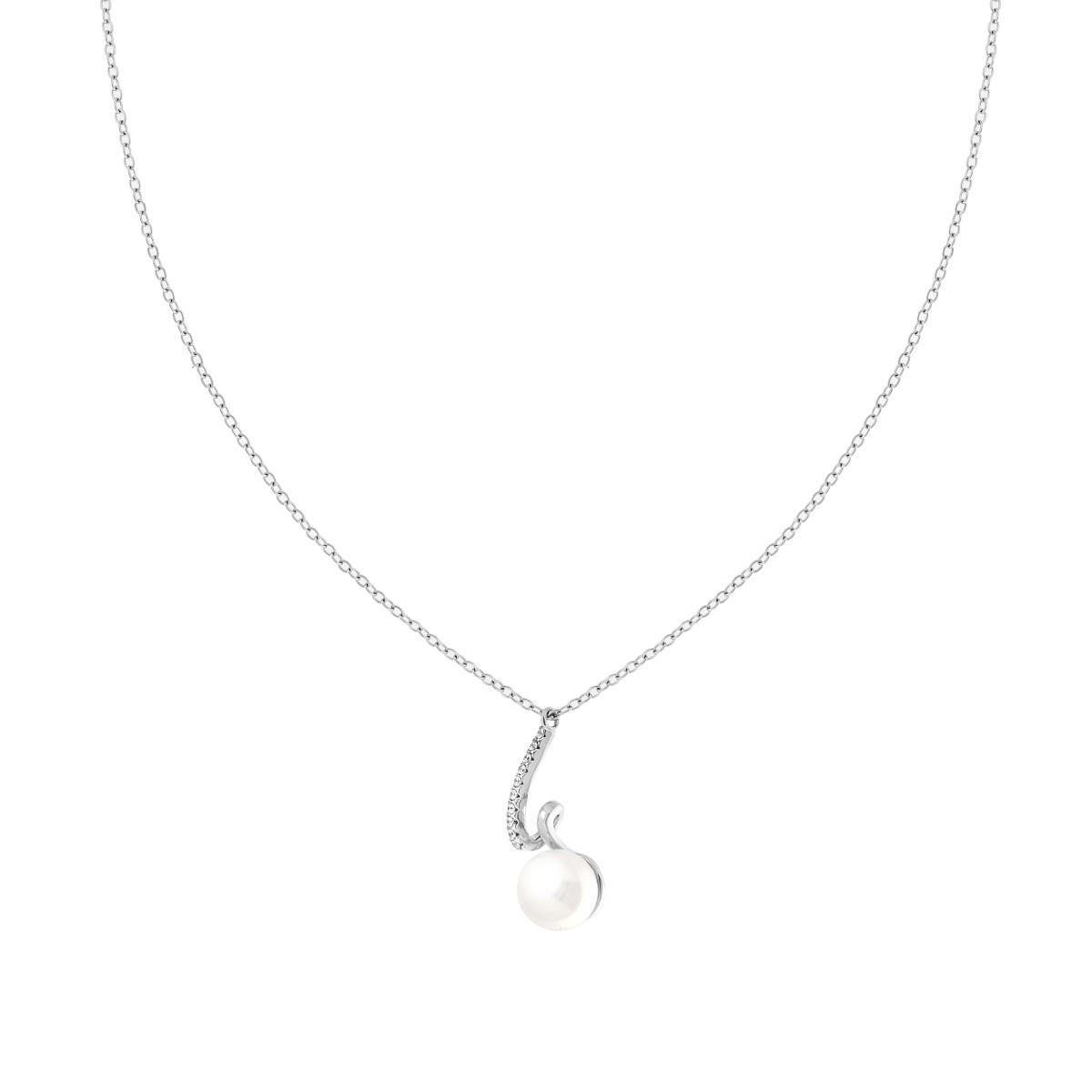 Collana Catena Forzatina con Perla e Nastro con Crystal Bianchi in ACCIAIO