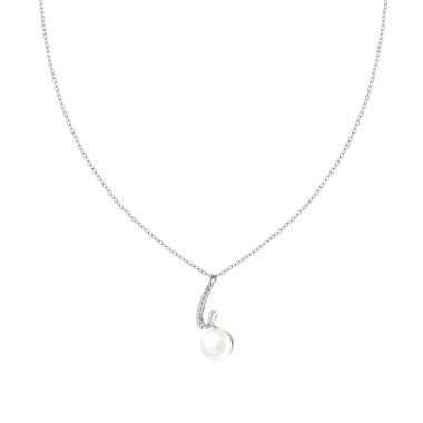 Collana Catena Forzatina con Perla e Nastro con Crystal Bianchi in ACCIAIO