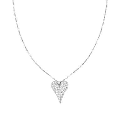 Collana Catena Forzatina con Cuore bombato e Crystal Bianchi in ACCIAIO e OTTONE