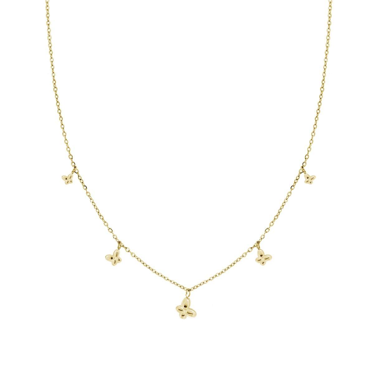 Collana Catena Forzatina con Farfalle Bombate pendenti in ACCIAIO colore Oro
