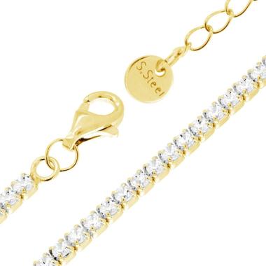 Bracciale Tennis Griffe cm 17+5 con Crystal mm 2 Bianco in ACCIAIO colore Oro